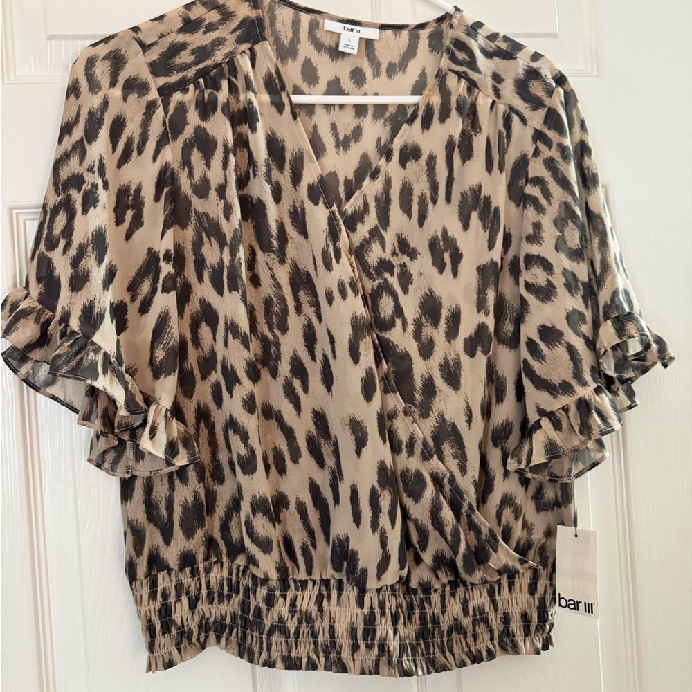 Bar III Tan and Brown Ruffled Blouse